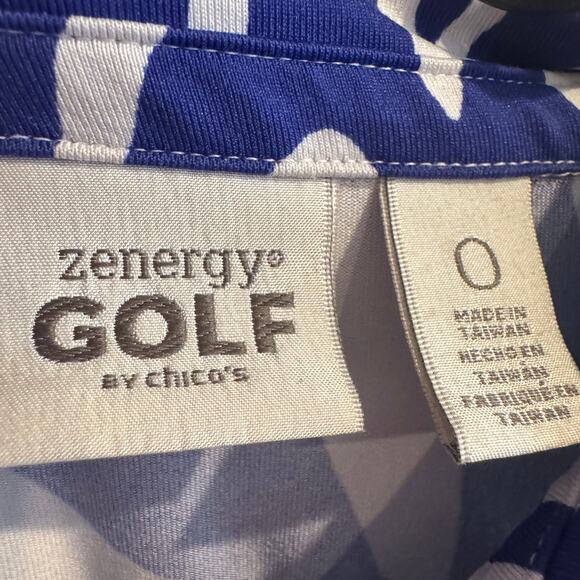 Zenergy Golf by Chico's Top Blue White Collared Zebra Print Sleeveless Sz XS/0 - Picture 2 of 5